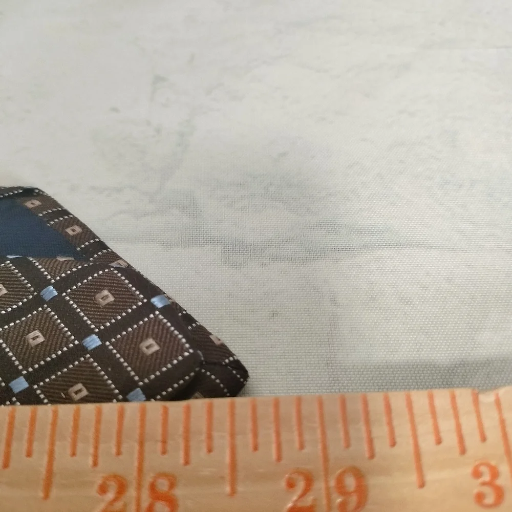 Nautica Brown Blue Geometric  Woven Men's Tie Necktie Silk Made in USA Formal